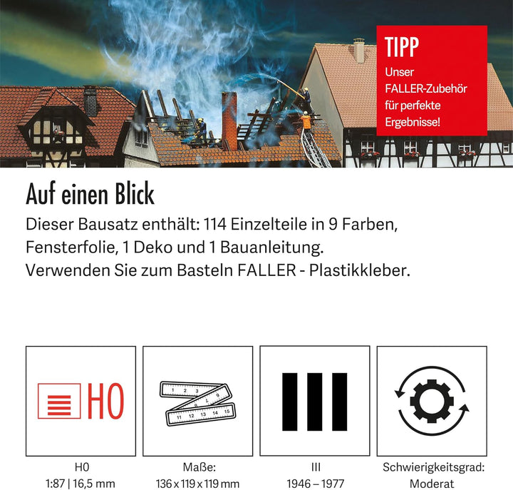 FALLER Brandruine Gasthaus Zur Sonne Modellbausatz mit 114 Einzelteilen 136 x 119 x 119 mm I Modelle