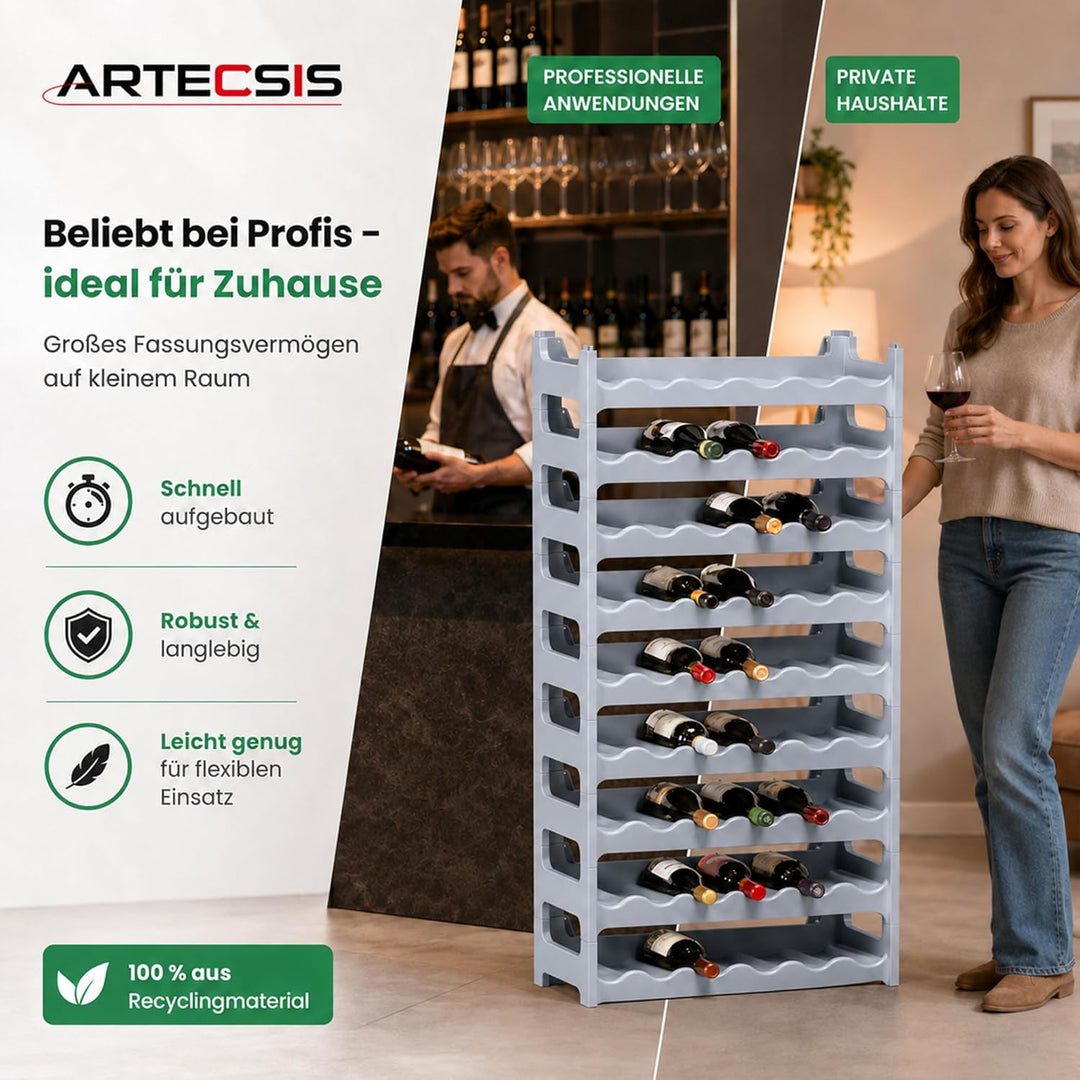 ARTECSIS Weinregal stapelbar Kunststoff für 60 Flaschen, stabiles Flaschenregal in Gastronomie-Quali