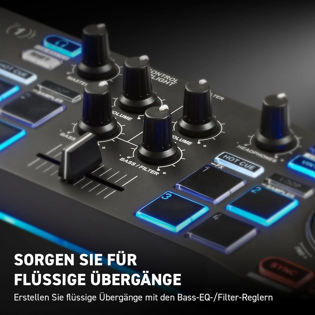 Hercules DJControl Starlight - Tragbarer 2-Deck DJ-USB-Controller mit 8 Pads, Serato DJ Lite Softwar