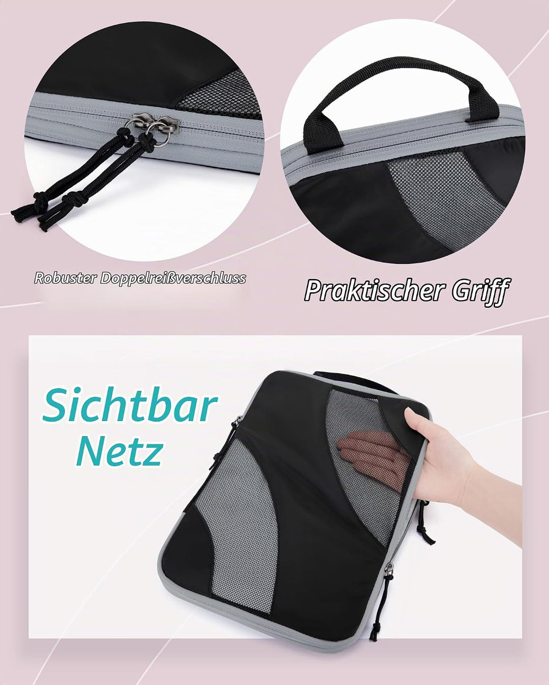 BAGSMART Packing Cubes Compression 6 Stück, Packwürfel Kompression Koffer Organizer Set, Travel Esse