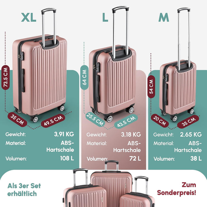 Easy Move ABS Hartschalenkoffer [ERGONOMISCH &amp; SICHER] - Grosser Trolley Koffer mit 360° Rädern, Zah