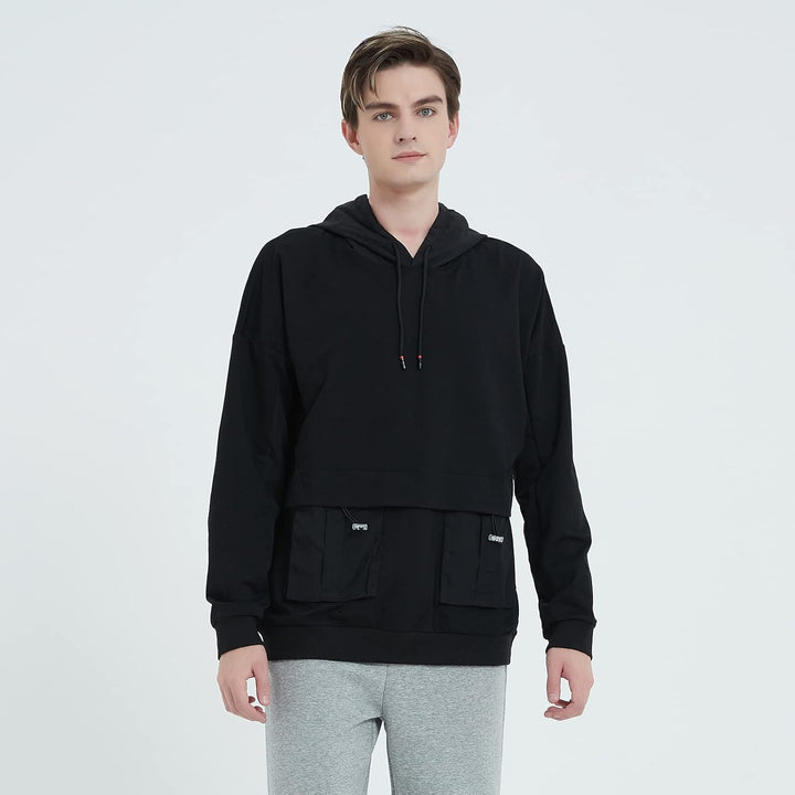 Herren-Kapuzenpullover, Kontrastfarbe, Patchwork, grosse Taschen XXL Wy2137black, XXL Wy2137black