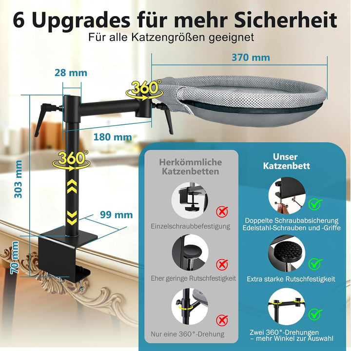 Höhenverstellbares Katzenbett für Schreibtisch Katzenkorb 360° Drehbar Katzen Schreibtisch Bett Häng