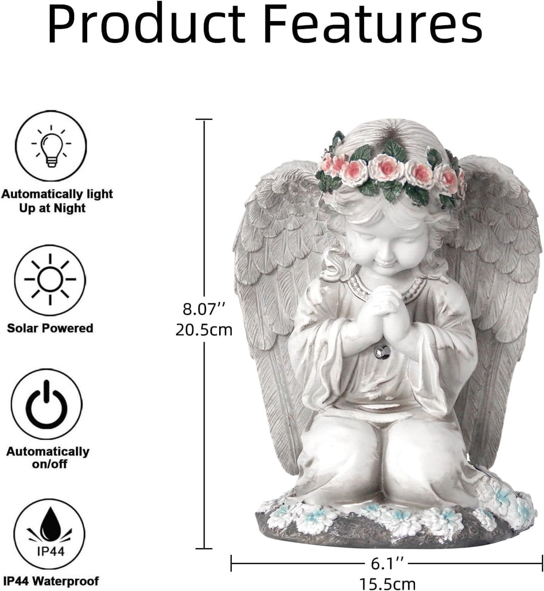 Solar Engel Gartenfiguren, Grablichter, LED Fairy Engel Figur, Gebetsengel Solarleuchte 6~12Stunden,