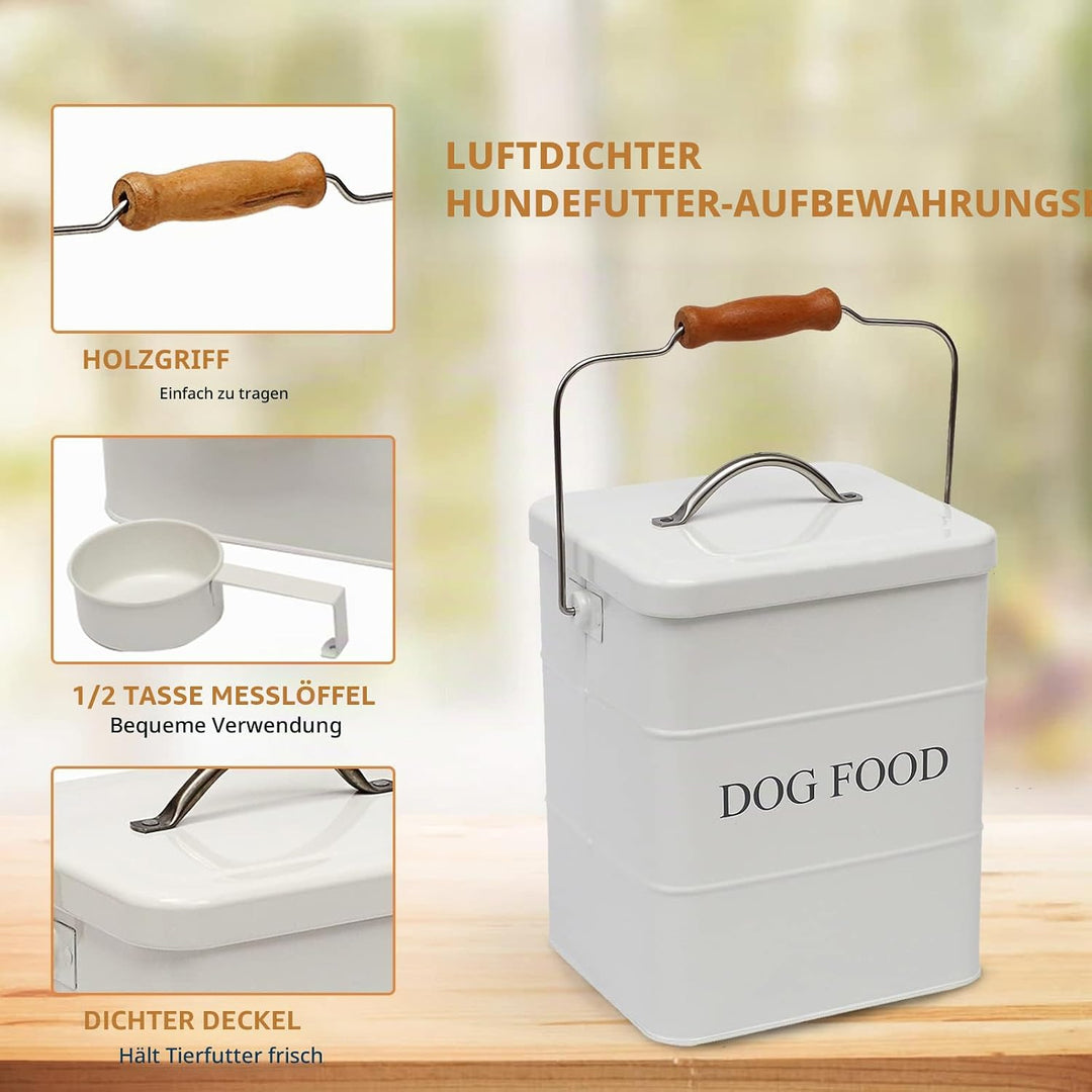 Geyecete - Futtertonnen für Haustierfutter, Vorratsbehälter mit Deckel und Schaufel, Metall futterbo