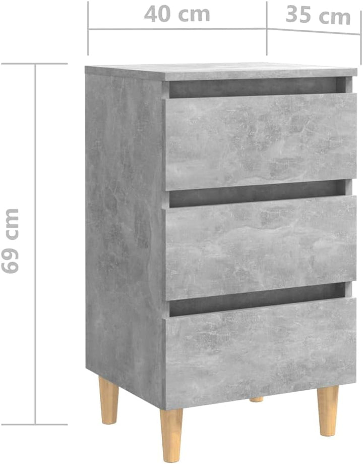 FIRBNUS Nachttisch mit Massivholz-Beinen Betongrau 40x35x69 cm Nachtkästchen Nachtkommode Beistellti