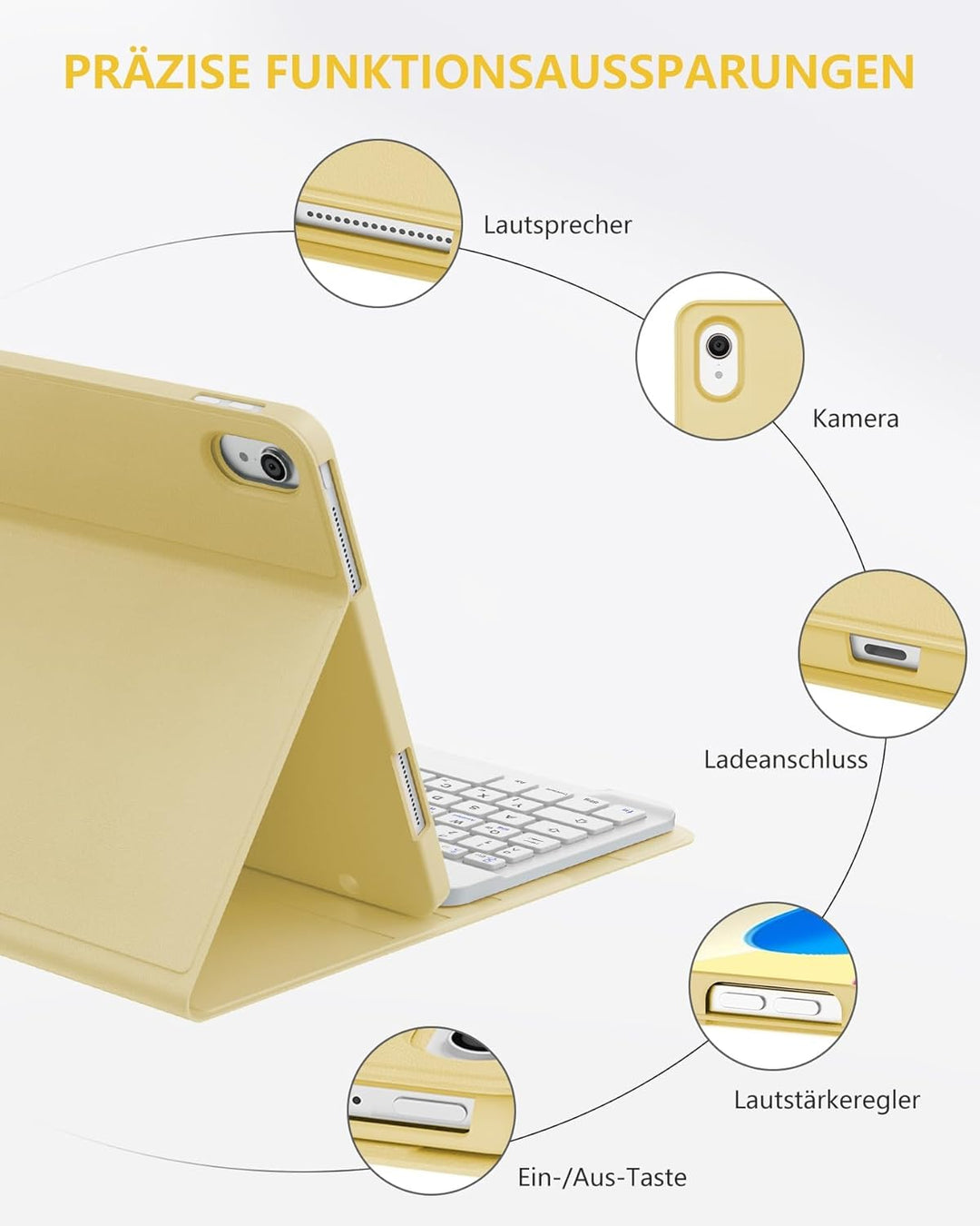 Hülle mit Tastatur für iPad 11/10 Generation (2025/2022, 11/10,9") – Bluetooth 5.0 Keyboard, QWERTZ