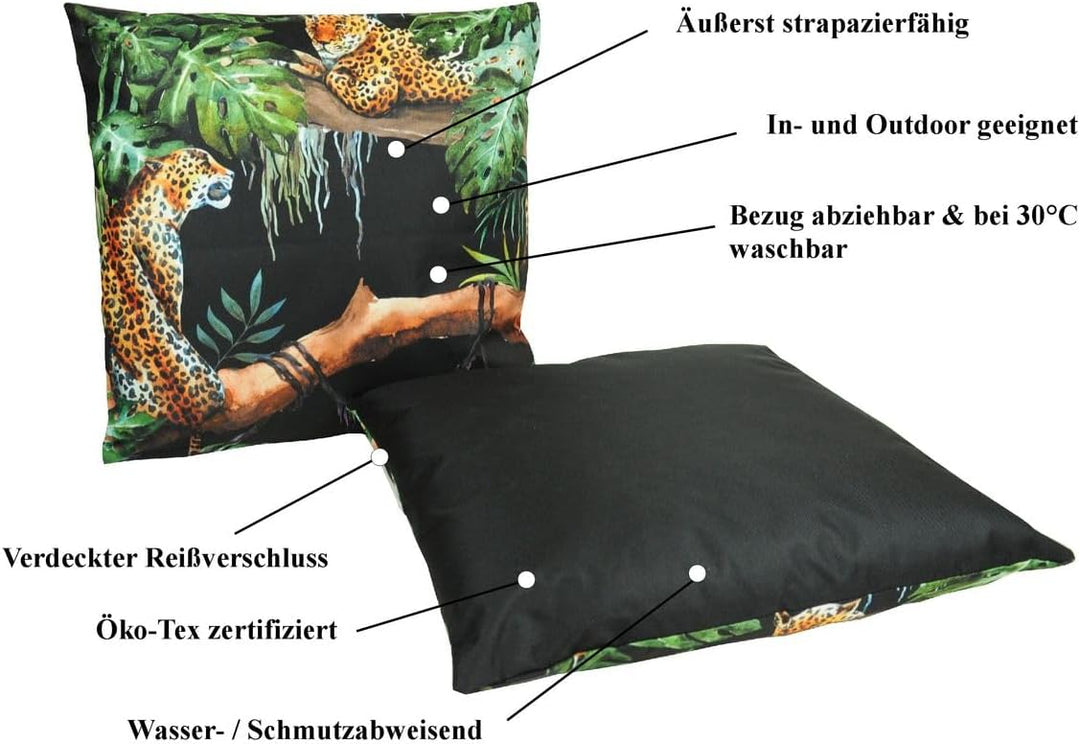 JACK 3er Set Outdoor Lounge Kissen 45x45cm 1x Motiv + 2X Wende Dekokissen inkl. Füllung Wasserfest S
