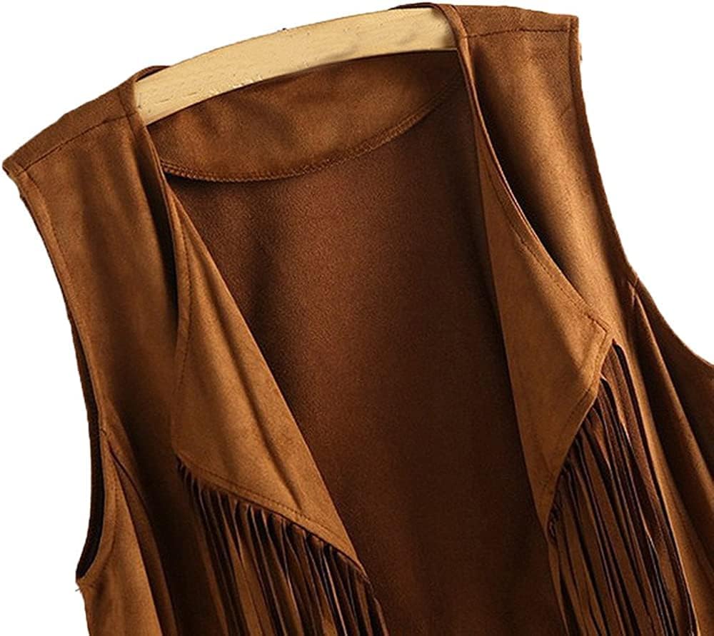 MIMIKRY Fransen Weste in Wildleder-Optik Cowgirl Hippie Indianerin Boho Festival 60er Jahre Western,