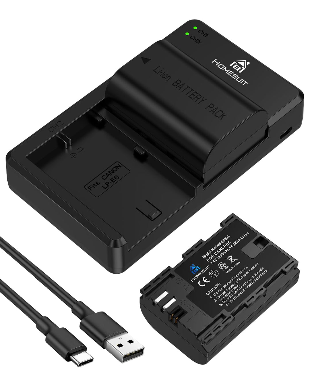 Homesuit LP-E6 LP-E6N Akku und USB Dual Ladegerät für Canon 5D Mark II III IV, 5Ds, 6D, 70D, 80D und