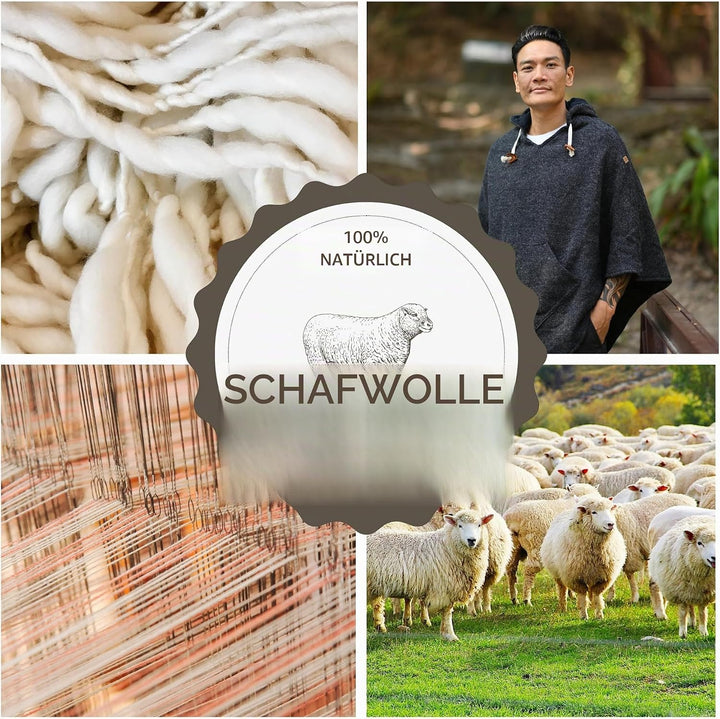 virblatt - Poncho Herren Wolle &amp; Poncho Damen | Wolle &amp;Polarfleece Herren Poncho Winter Fleece warm
