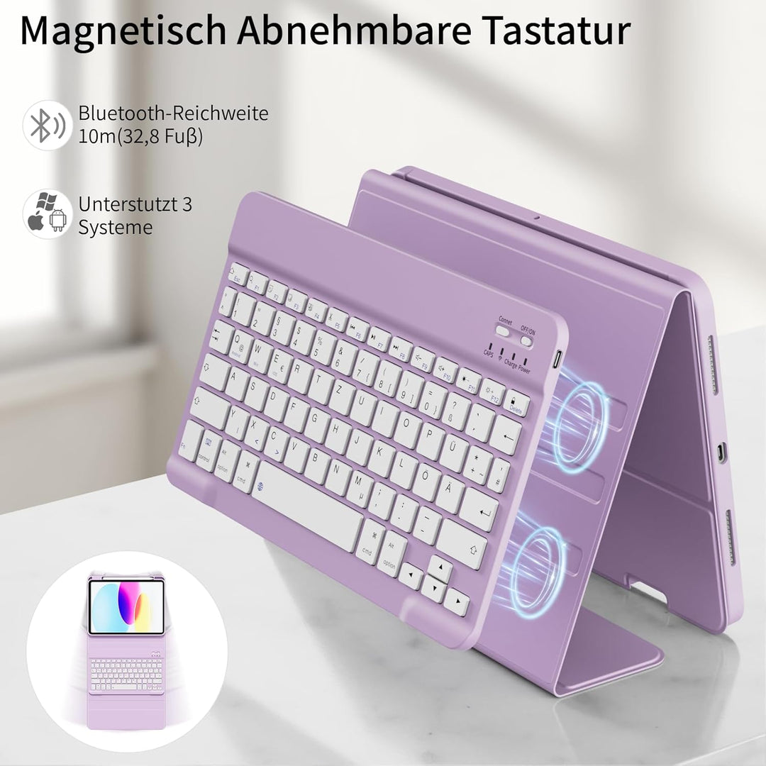 GKABXY Hülle mit Tastatur für iPad A16 11 Generation 2025/10 Generation 2022(11/10.9 Zoll), Soft TPU