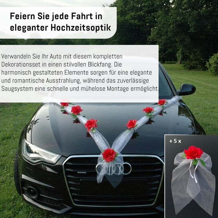 Organza M + Schleife Auto Schmuck Braut Paar Rose Deko Dekoration Autoschmuck Hochzeit Car Auto Wedd