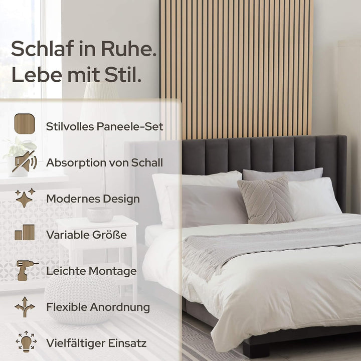 Arebos Akustikpaneele 120x60 cm | Lamellenwand in Holzoptik für Wand & Decke | modernes Wandpaneel m