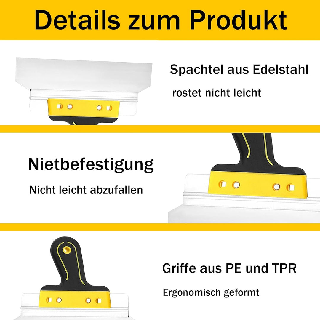 Trockenbau Spachtel Set, 2 Stück 250mm 400mm Kittmesser Flächenspachtel Spachtel Set, Edelstahl Fläc
