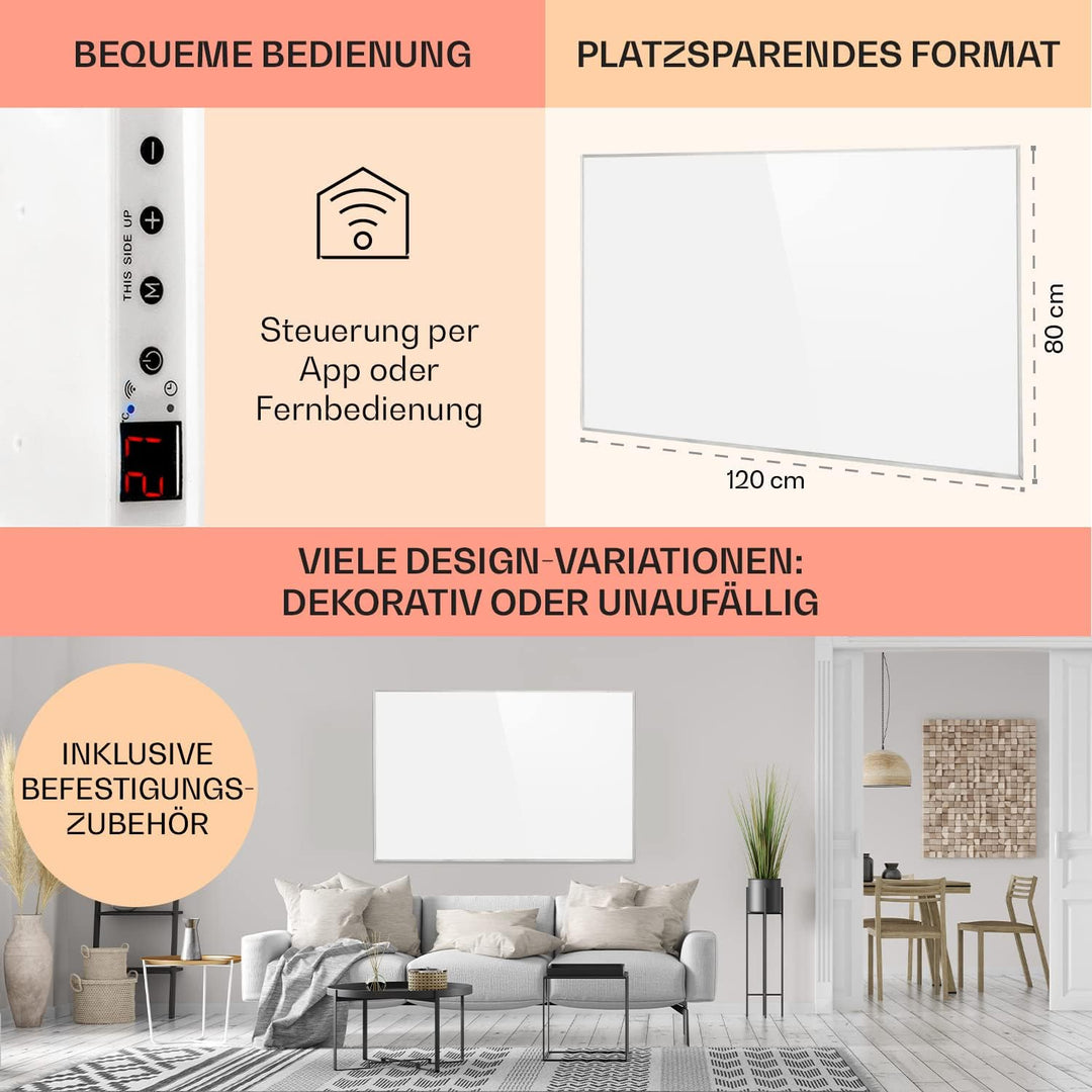 Klarstein Infrarotheizung mit Thermostat, 960W Elektroheizung, Smart Home Infrarotheizung zur Wandmo