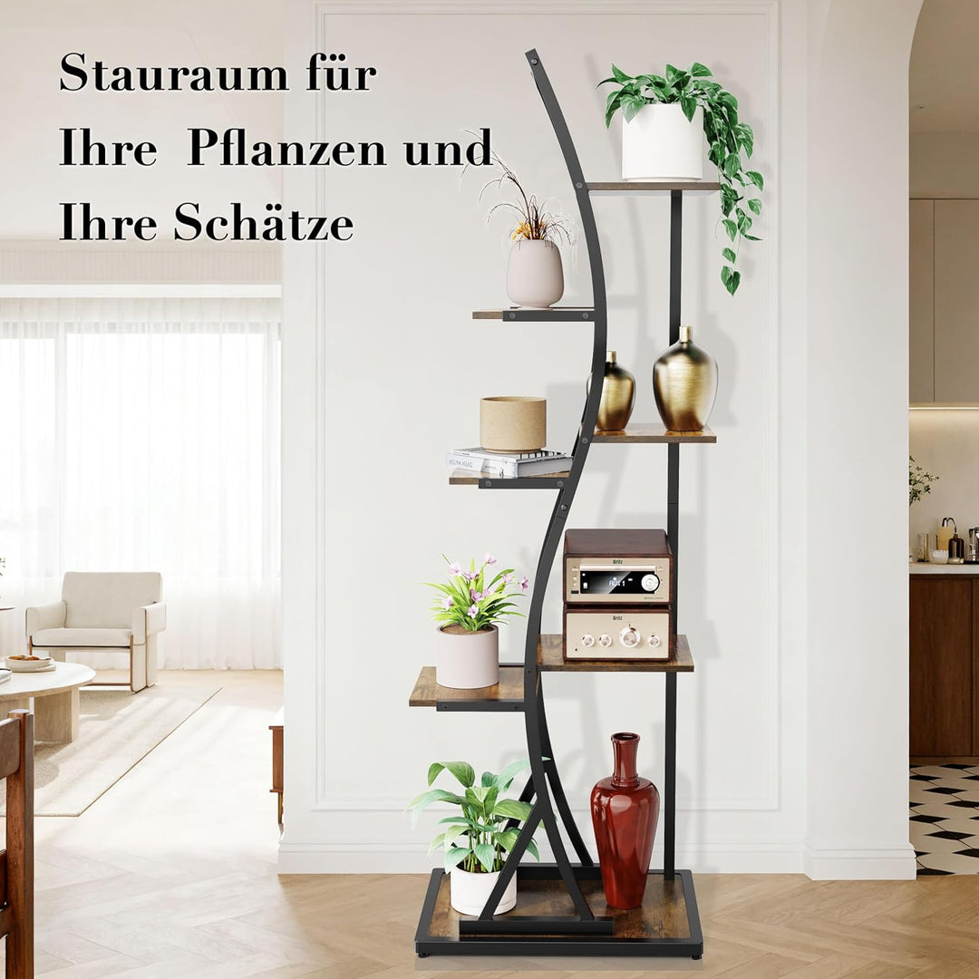 Ribelli 7-stufiger Metall-Pflanzenständer 160cm, Wellenförmiges Pflanzenregal mit Kippschutz, Hoch B