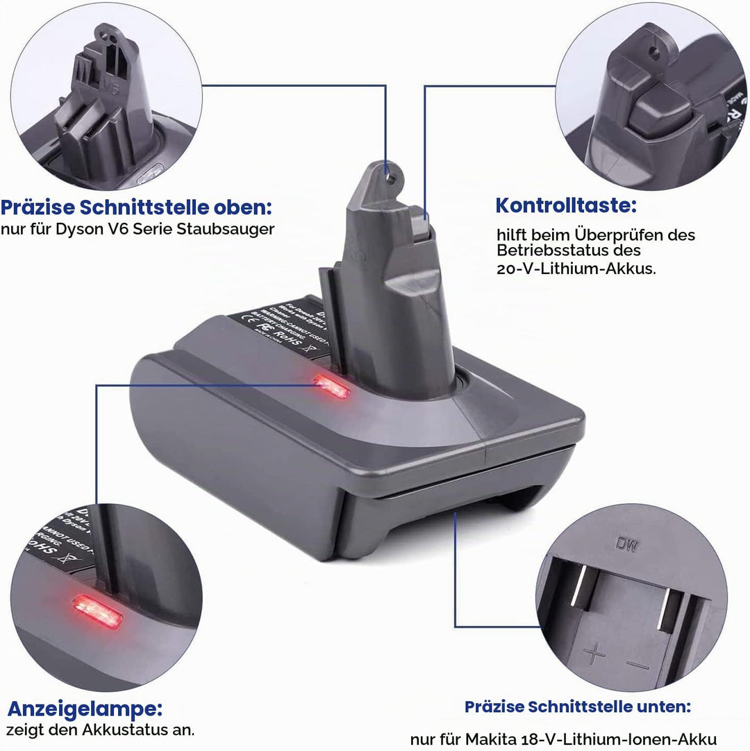 URUN für Dyson V6 Akku Adapter, MT18V6 Konvertiert für Makita 18V Lithium Akku auf für Dyson V6 Vacu
