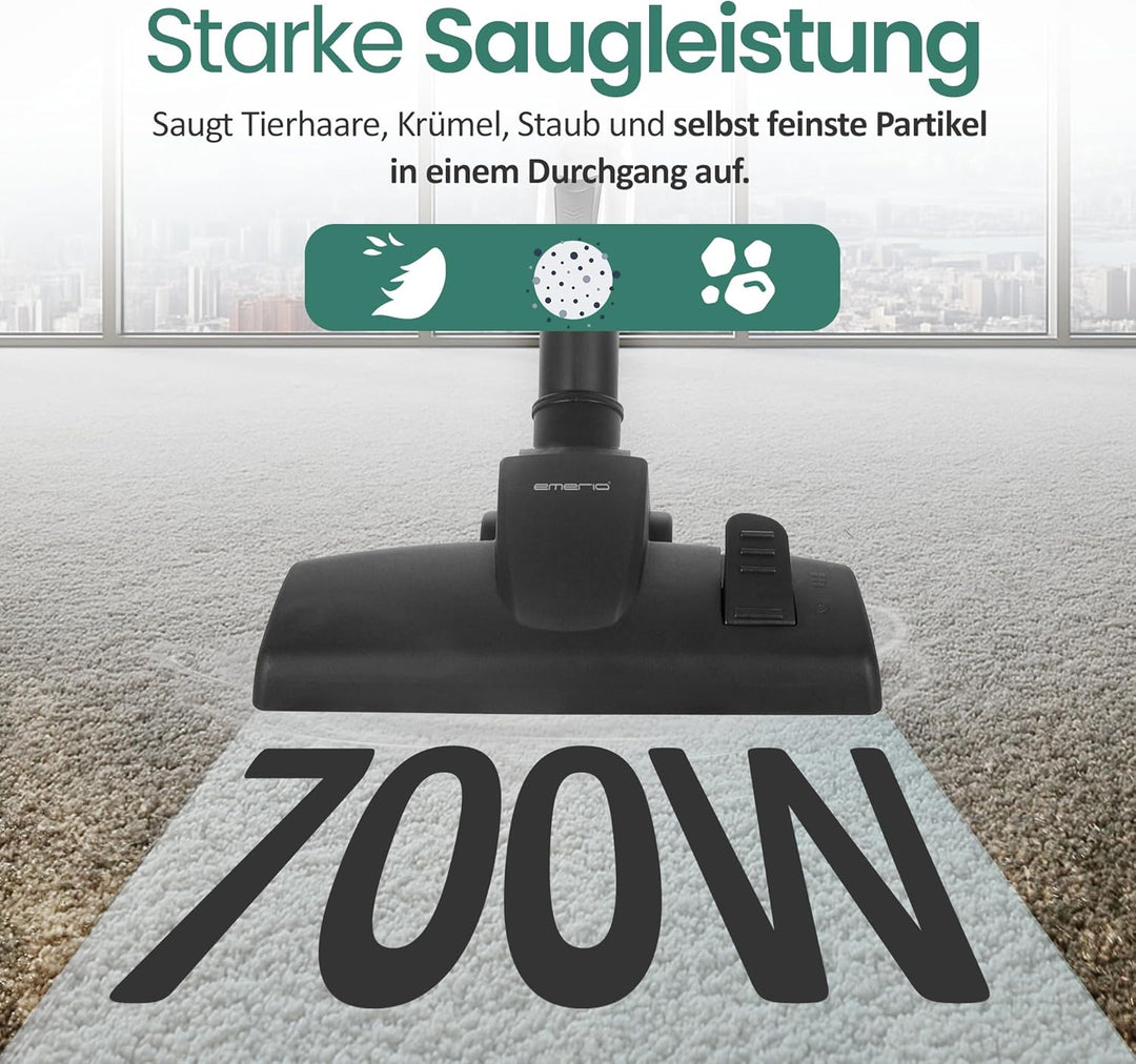 Emerio ECO Zyklon Staubsauger 900 Watt Leistung 2,0 Liter Staubbehälter 7m Aktionsradius HEPA Filter