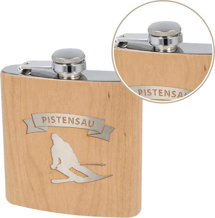 Spruchreif | Flachmann aus Edelstahl mit Gravur „Pistensau“ – Originelles Geschenk für Ski- & Snowbo
