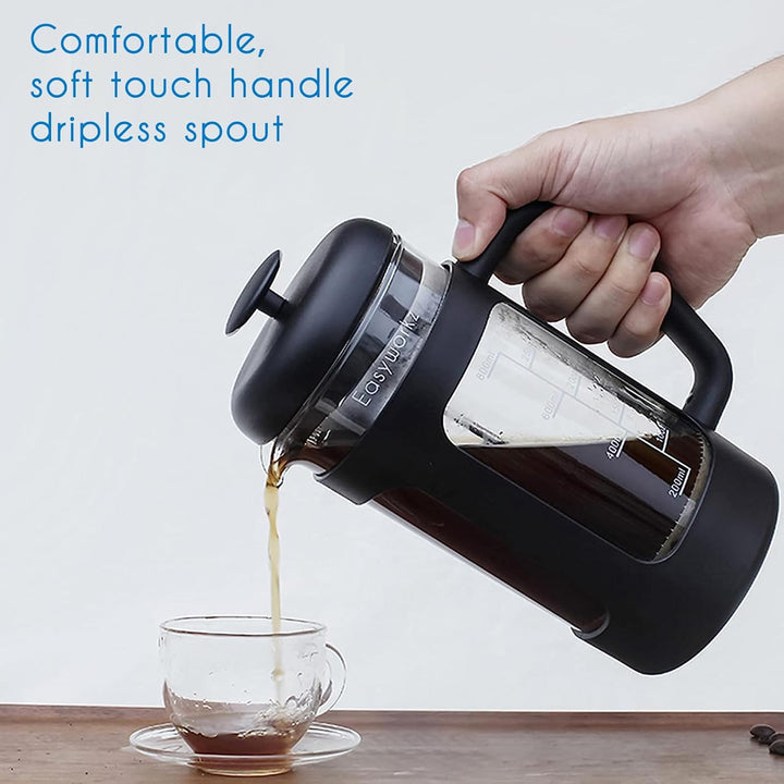 Easyworkz French Press 1000 ml Kaffeebereiter Kaffeepresse mit Borosilikatglas,rutschfester weicher