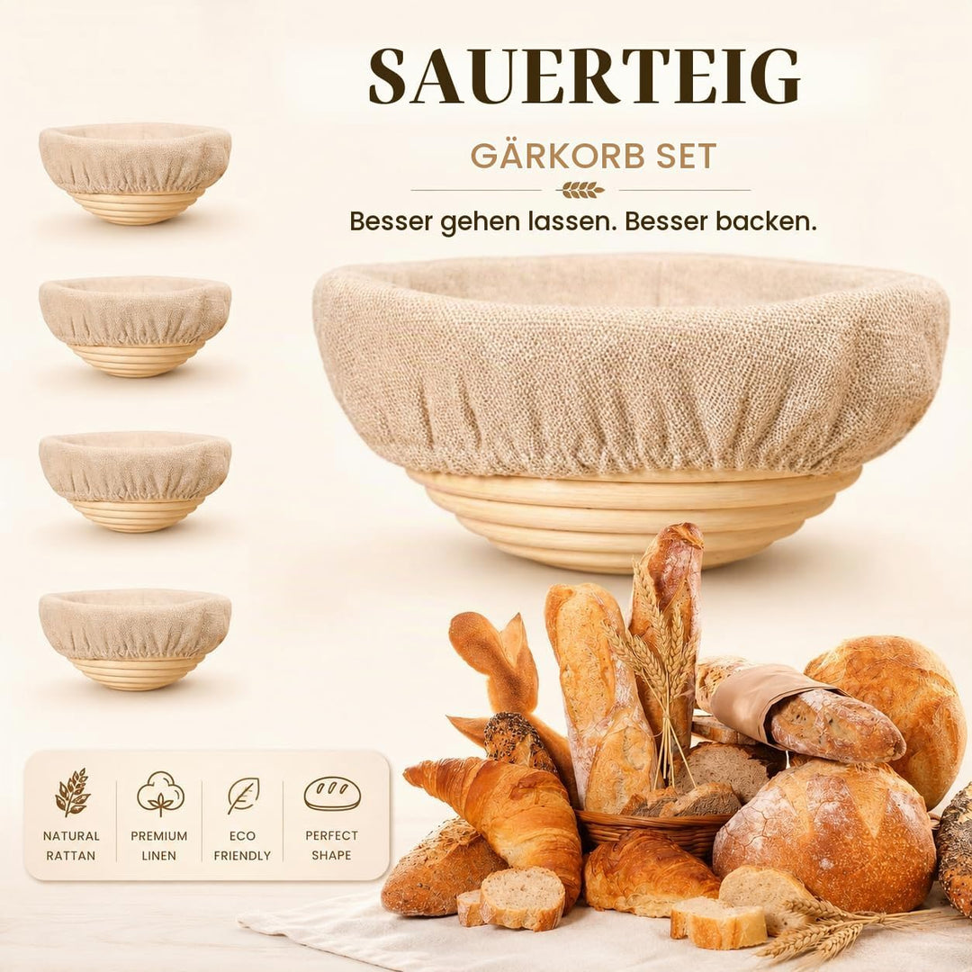 Gärkörbchen, Gärkorb, Rund Zum Brotbacken 6er Set, Gärkorb Brot mit Waschbarem Leineneinsatz, natürl