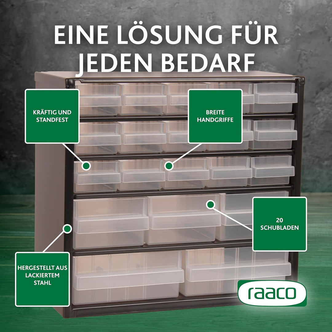 Raaco Kleinteilemagazin C6-20, 20 kg Last, 15 x 30,6 x 28,6 cm, 20 Schubladen, beschichteter Stahl,