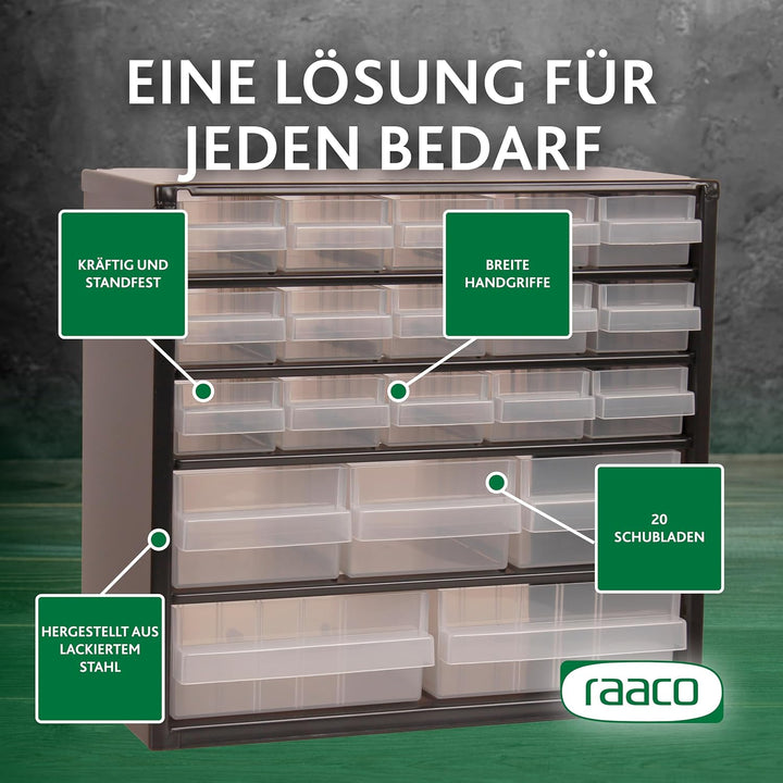 Raaco Kleinteilemagazin C6-20, 20 kg Last, 15 x 30,6 x 28,6 cm, 20 Schubladen, beschichteter Stahl,