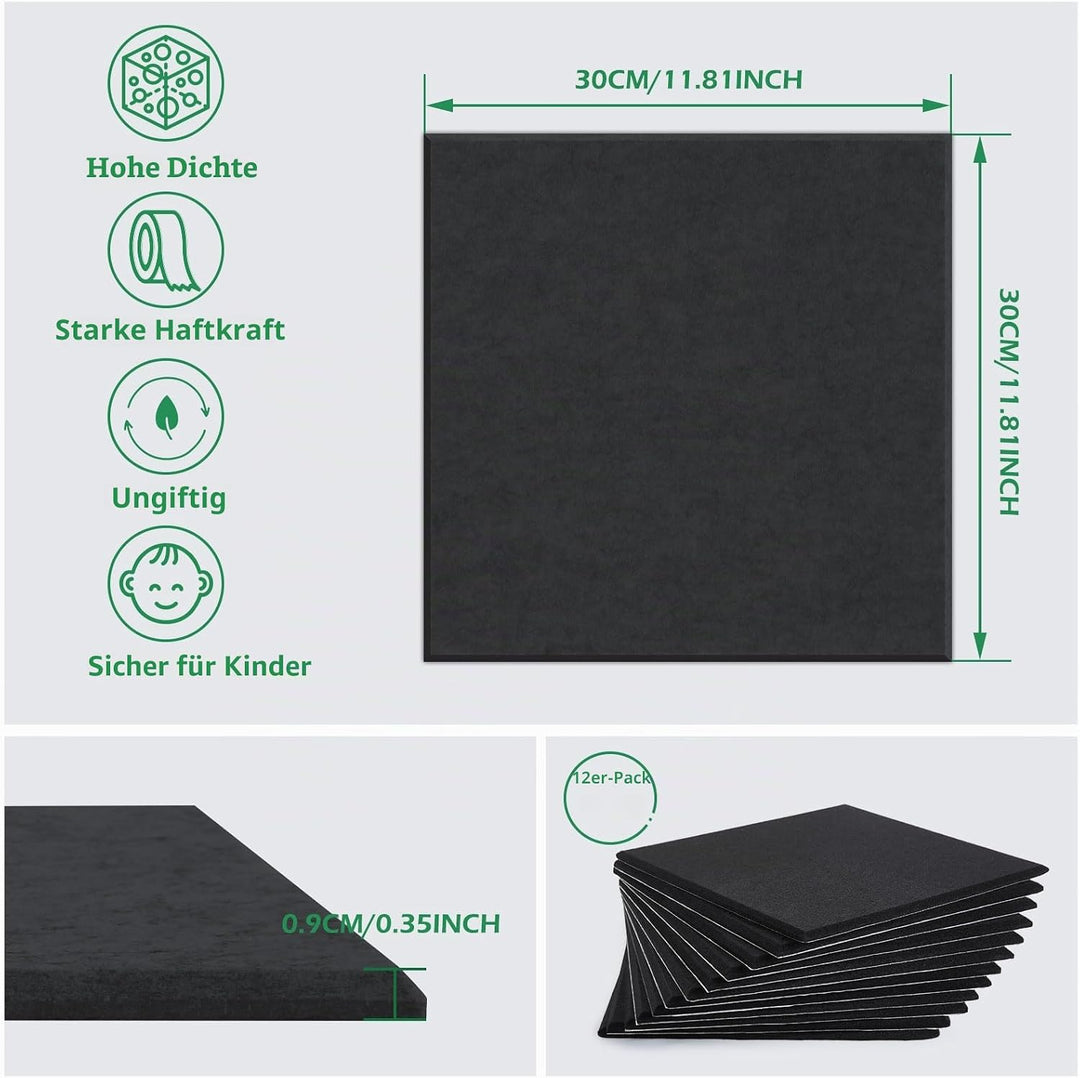 Akustische Paneele, AGPTEK 12 Packs Selbstklebende Akustische Paneele Schalldichte Schwarze Wandpane