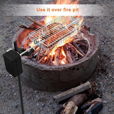 Onlyfire Grillspiess Set für Camping | Elektrische Rotisserie, mit Drehspiesskorb, Spiessgabeln, Bat