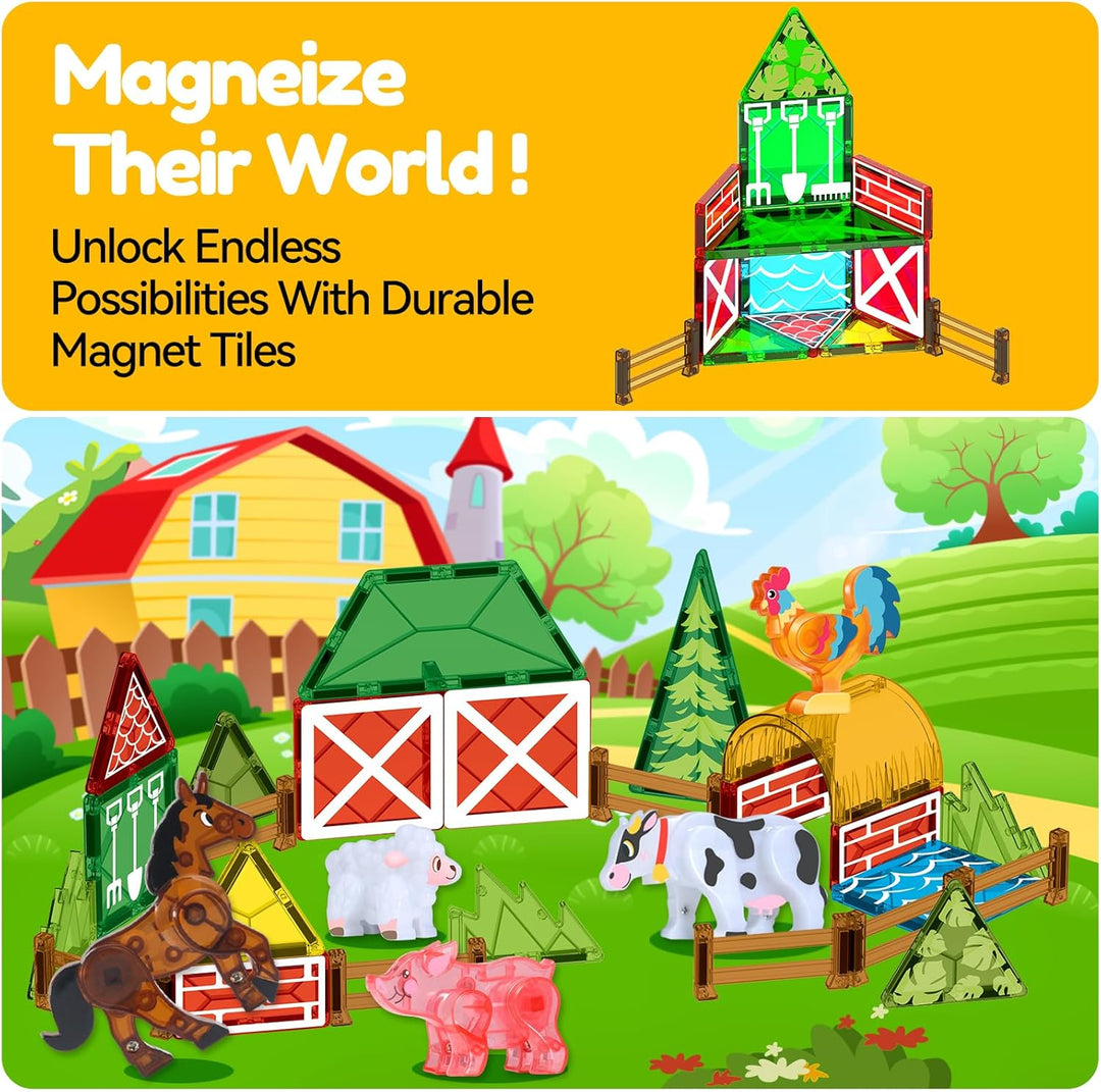 Oriate Magnetische Bausteine, Magnetbausteine Bauernhoftiere für Kinder, Montessori Magnete mit Pfer