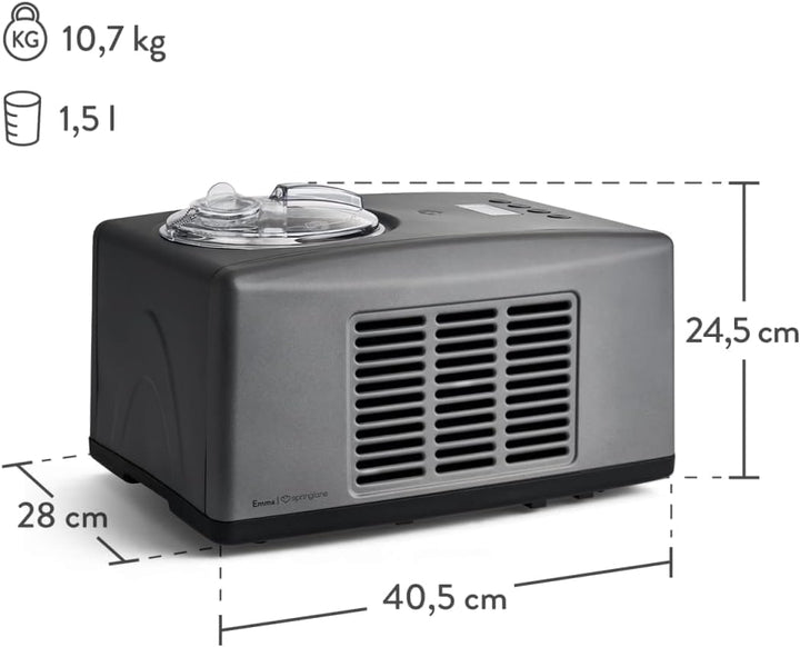 SPRINGLANE Eismaschine Emma 1,5 L mit selbstkühlendem Kompressor 150 W, aus Edelstahl mit entnehmbar