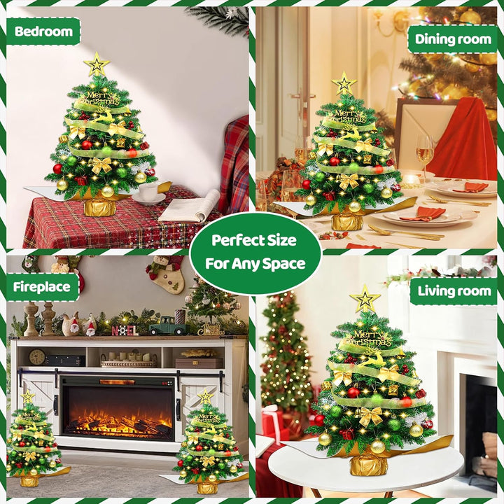 60cm Mini Weihnachtsbaum mit LED Beleuchtung,Kleiner Künstlicher Weihnachtsbaum mit Beeren Weihnacht