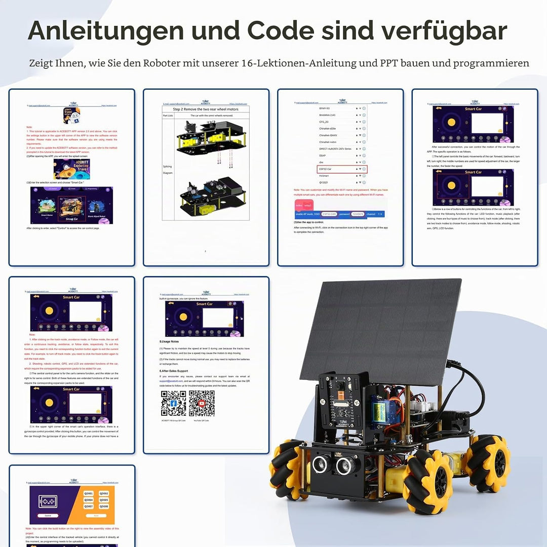 4-in-1-ESP32-Smart-Kamera-Solarroboterauto, 4WD-Fernbedienungsauto-Robotik-Kit für Kinder im Alter v