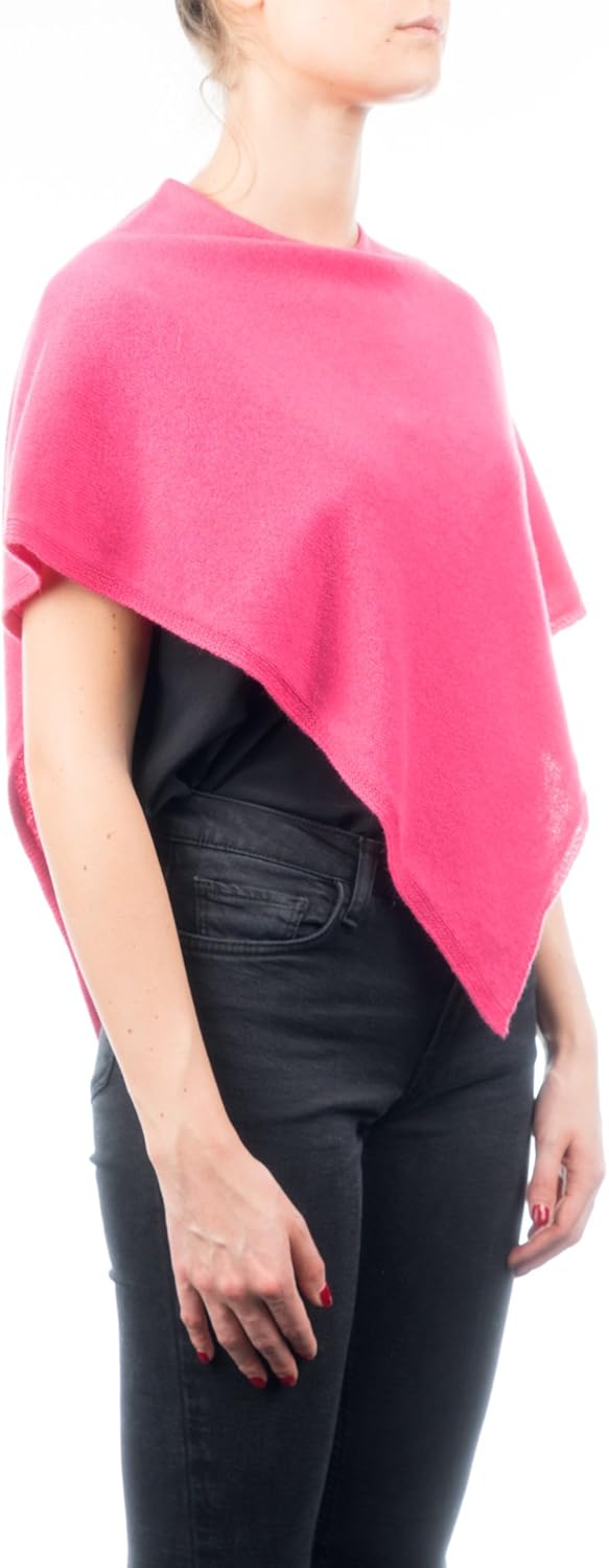 Kurzer Poncho aus 100% Kaschmir - für Frau, Fuxia