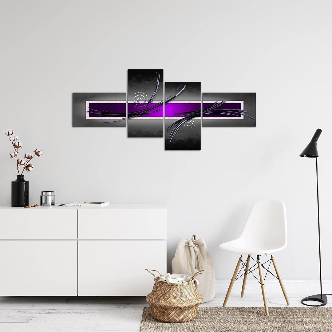 Runa Art Wandbilder Set XXL Abstrakt Wohnzimmer Schlafzimmer Grau Lila Violett 4 Teilig - Made in Ge