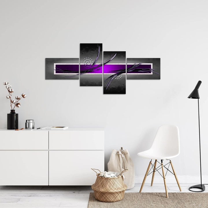 Runa Art Wandbilder Set XXL Abstrakt Wohnzimmer Schlafzimmer Grau Lila Violett 4 Teilig - Made in Ge