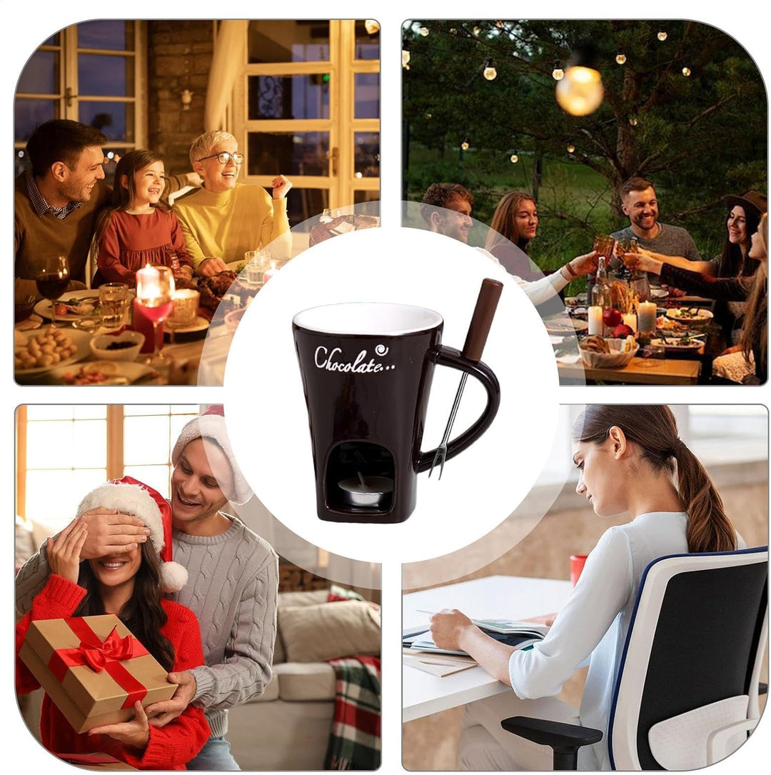 Schokoladenfondue Set | Teelicht Schokofondue Tasse Aus Keramik | Keramikschale Mit Teelichthalter |