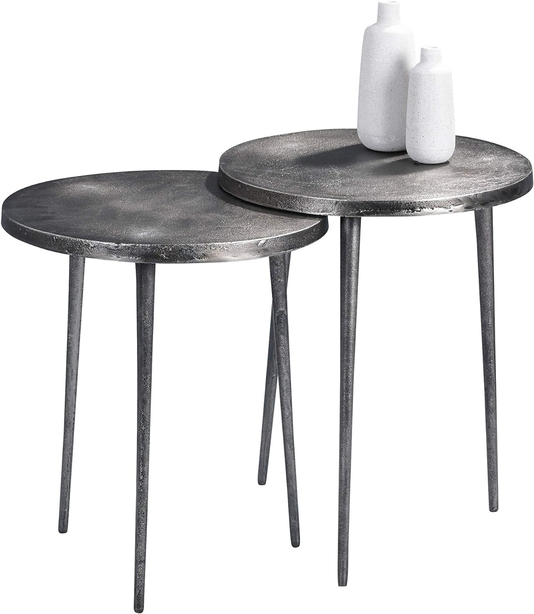 M2 Kollektion Casandra 2 Couchtisch/Beistelltisch/Tischset, Metall, grau, Durchmesser 40cm, Höhe 50c