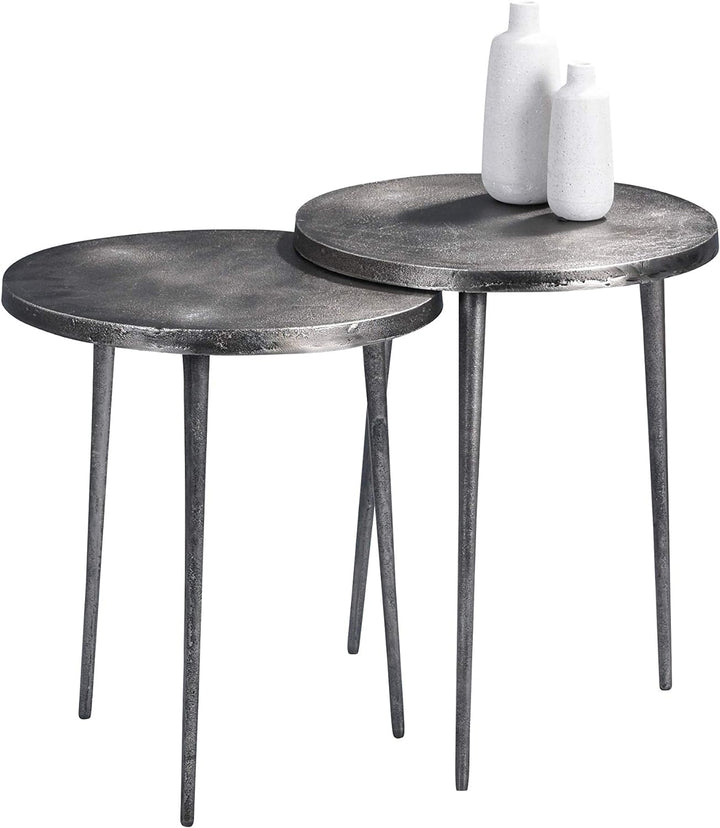 M2 Kollektion Casandra 2 Couchtisch/Beistelltisch/Tischset, Metall, grau, Durchmesser 40cm, Höhe 50c