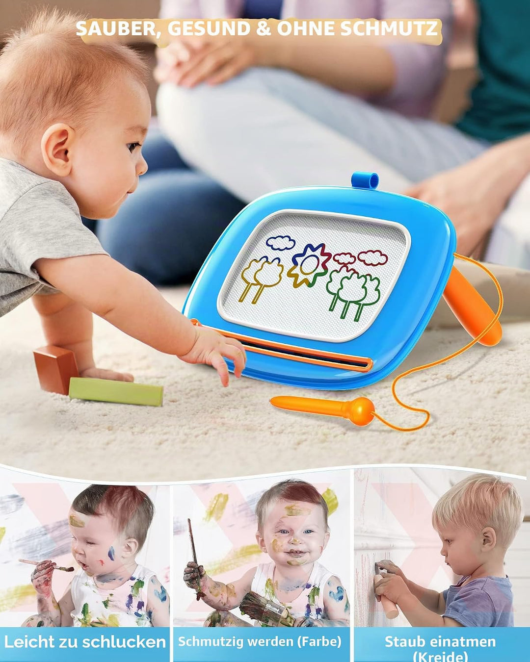 Kikapabi Magnetisches Zeichenbrett für Kleinkinder – Geschenk zum 1. Geburtstag für Mädchen und Jung