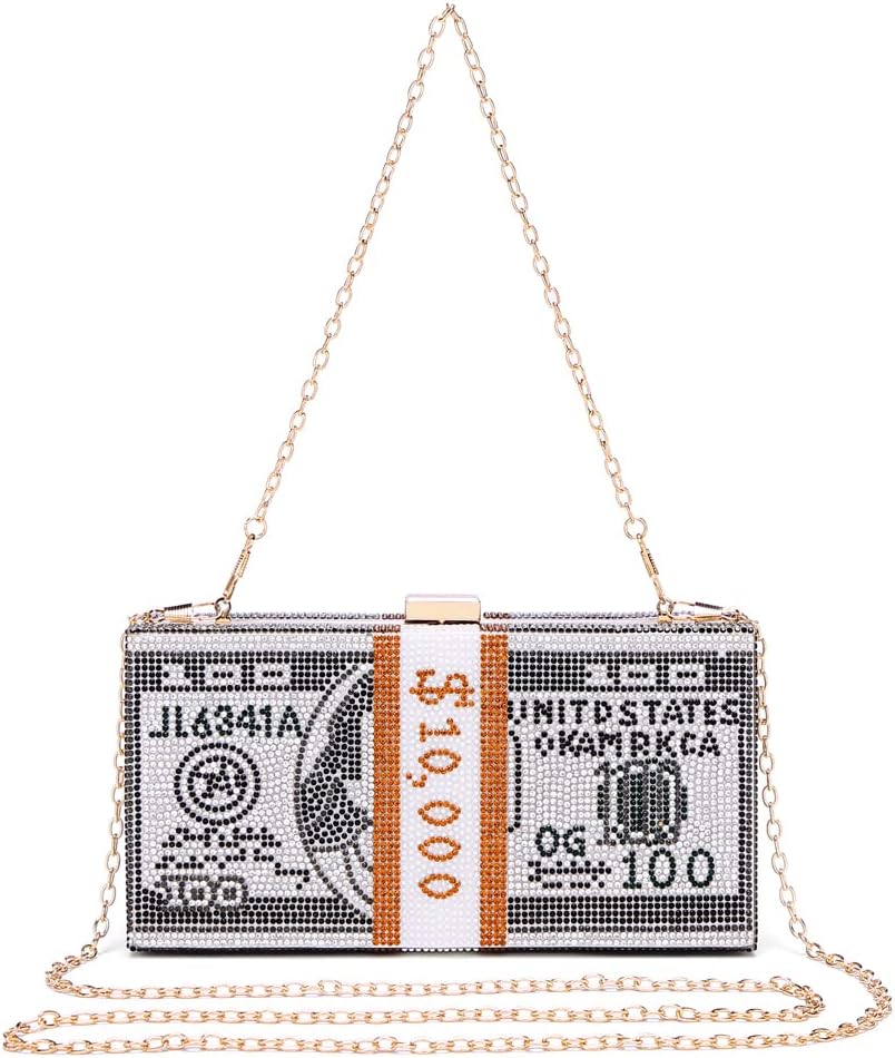 Dollar Clutch Geldbörse für Damen von Covelin, Strass Abend Handtasche Geldbeutel Schwarz, Schwarz