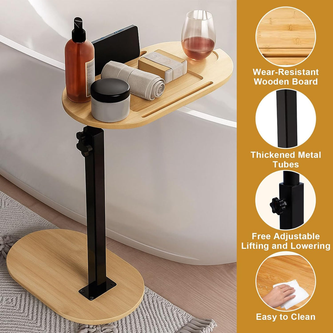 Beistelltisch C Form 360° Rotierbarer und Höhenverstellbar Sofatisch Kleiner Tisch Bambusholz und Me
