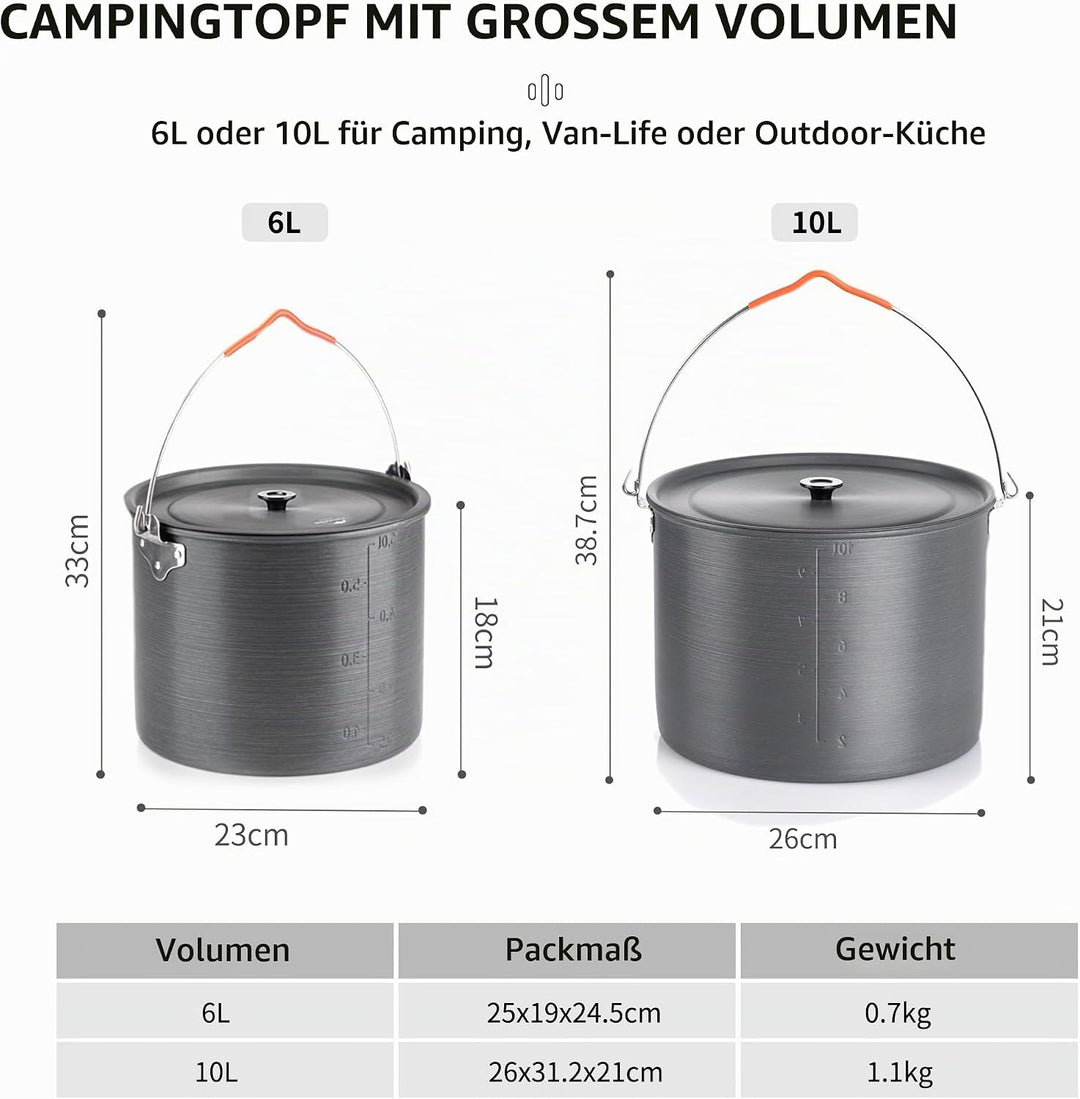 Naturehike Camping Suppentopf Kochgeschirr mit Deckel Gross Outdoor Tragbares Hängetopf Kochset für