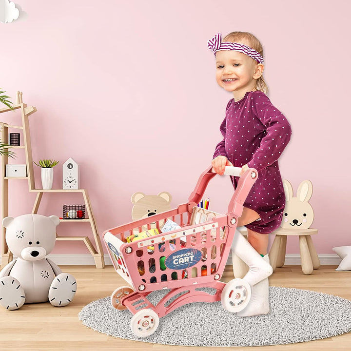 deAO Kinder Einkaufswagen Wagen für Lebensmittel Kleinkinder 65 Lebensmittel Obst Gemüse Pretend Pla