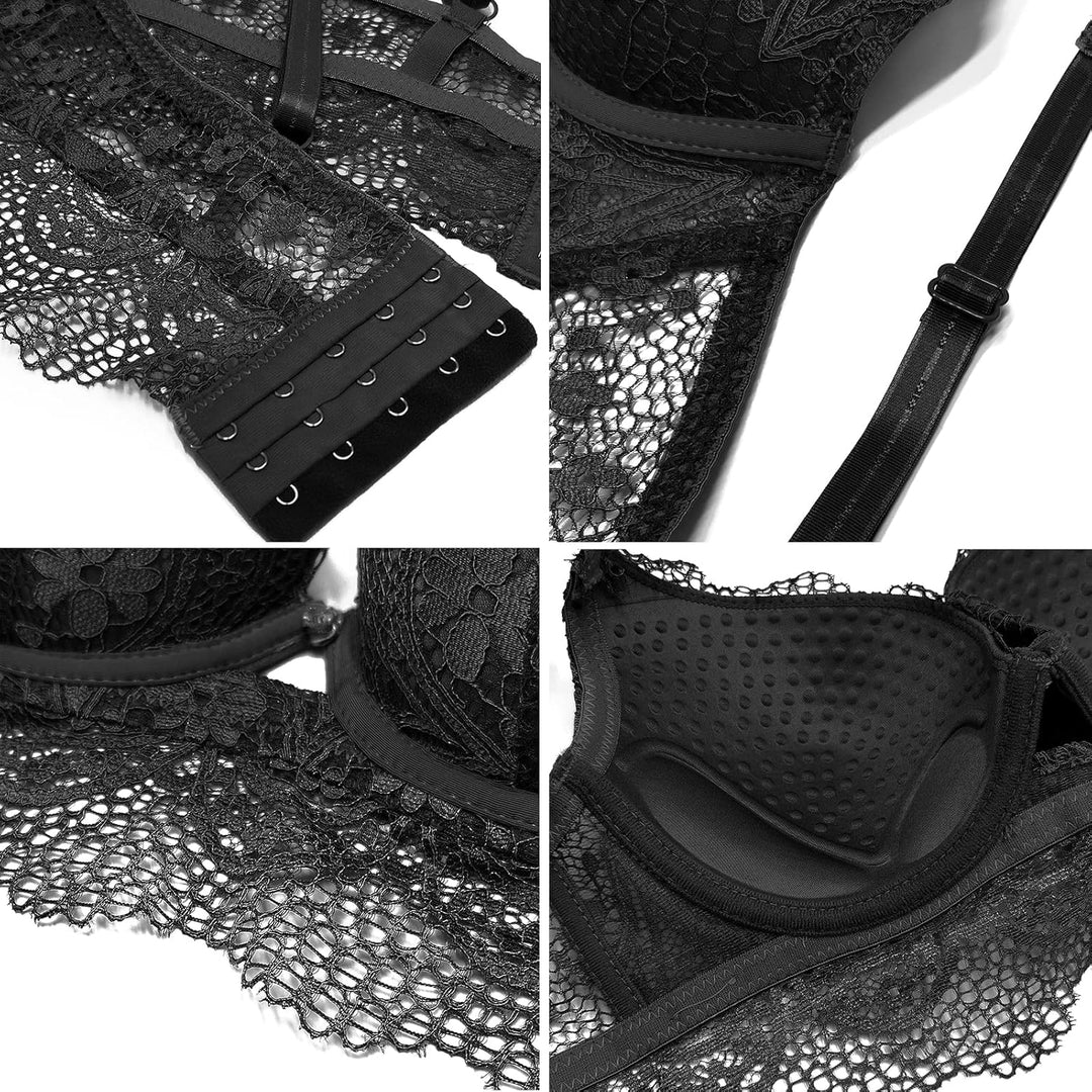 SHEKINI BH Damen mit Bügel Push up BH Blumen Spitze Balconette BHS Rückenfrei Bustier Gepolstert Büg