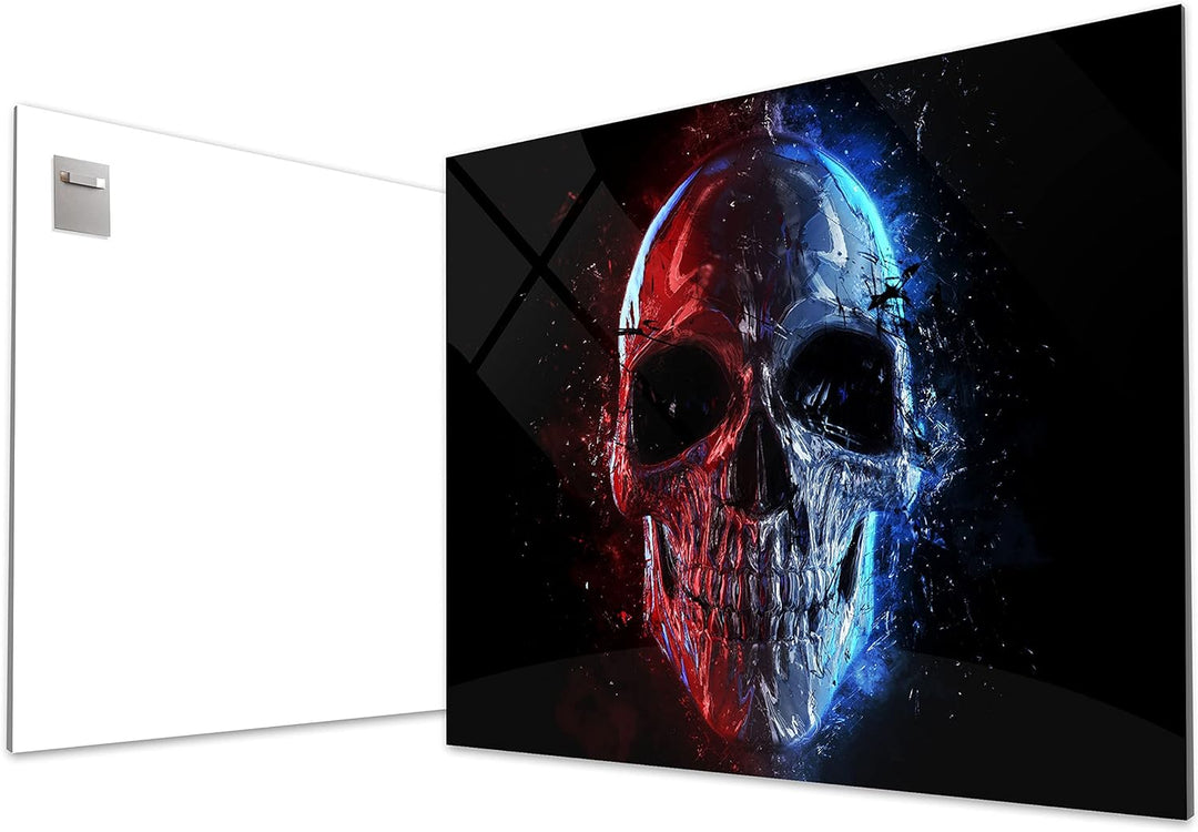 wandmotiv24 Totenkopf Wandbild aus Acrylglas, Grösse 100x75cm, Querformat, silberner Schädel, Rot &