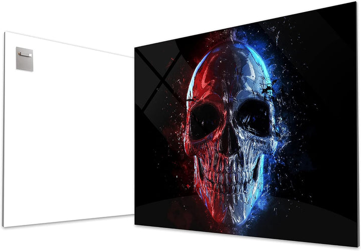 wandmotiv24 Totenkopf Wandbild aus Acrylglas, Grösse 100x75cm, Querformat, silberner Schädel, Rot &
