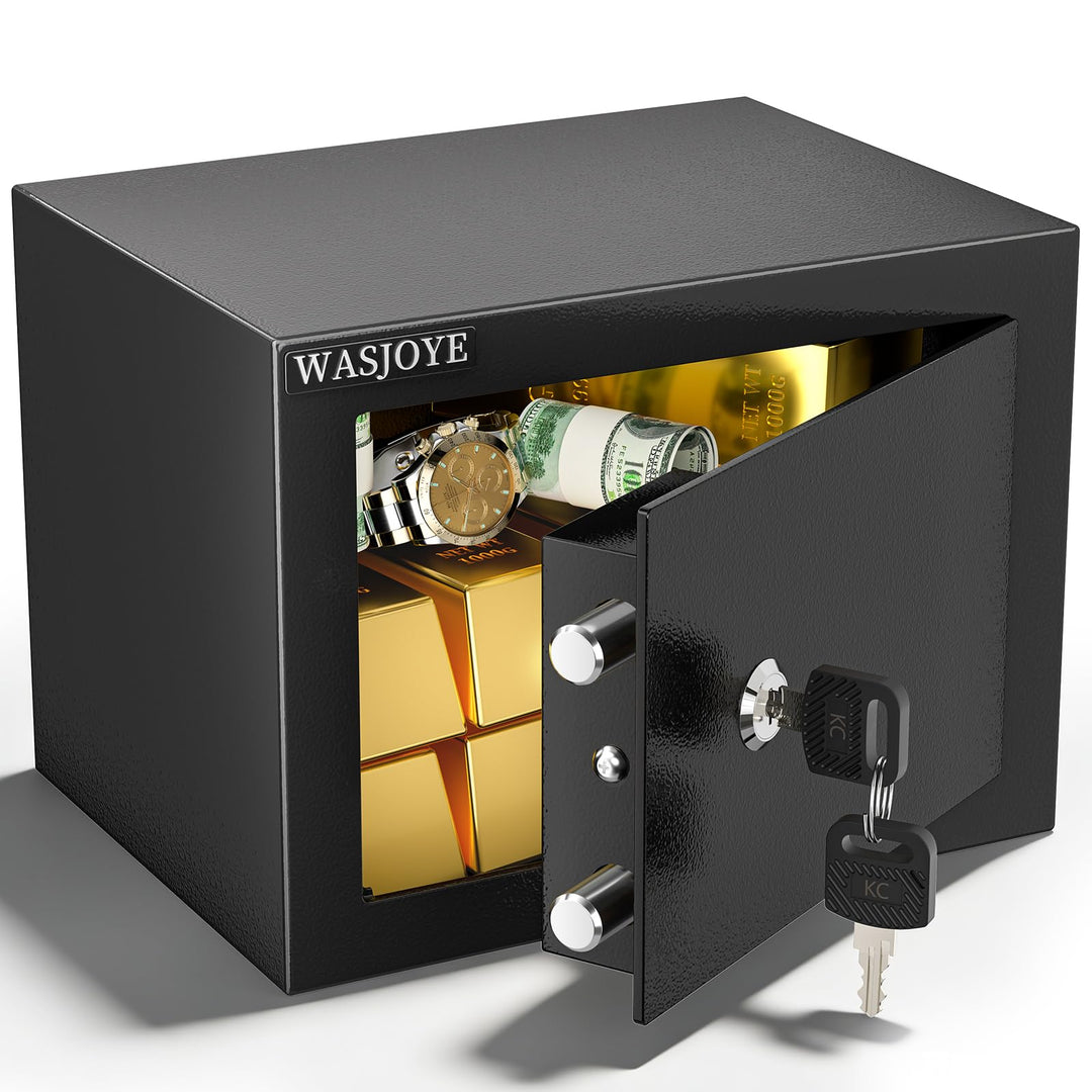 Mini Safe Tresor mit Schlüssel, WASJOYE Mini Tresor mit Schloss für Zuhause/Büro, 6.6L kleiner treso