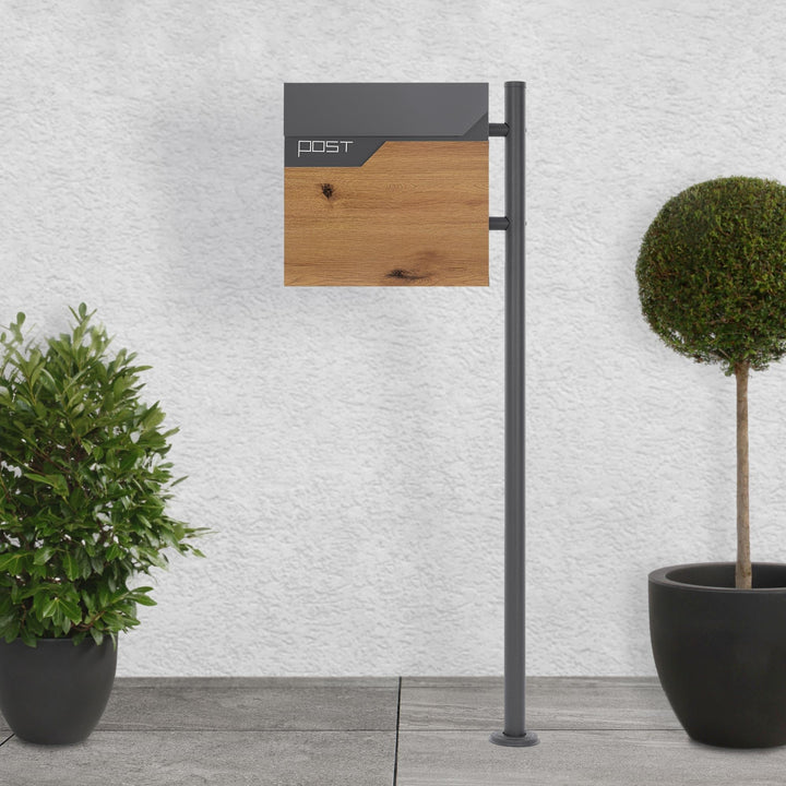 ECD Germany Standbriefkasten mit Zeitungsfach, Design Briefkasten mit Pfosten Briefkastenanlage, Bri